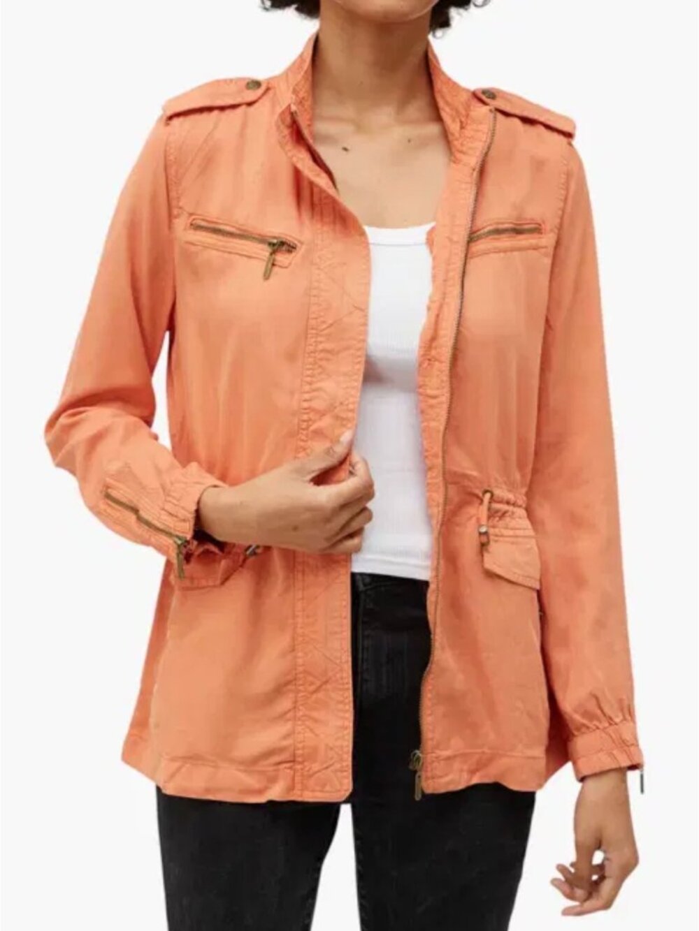 Max Jeans Womens M Coral Tencel Utility Jacket Safari Ralph Lauren Style Boho